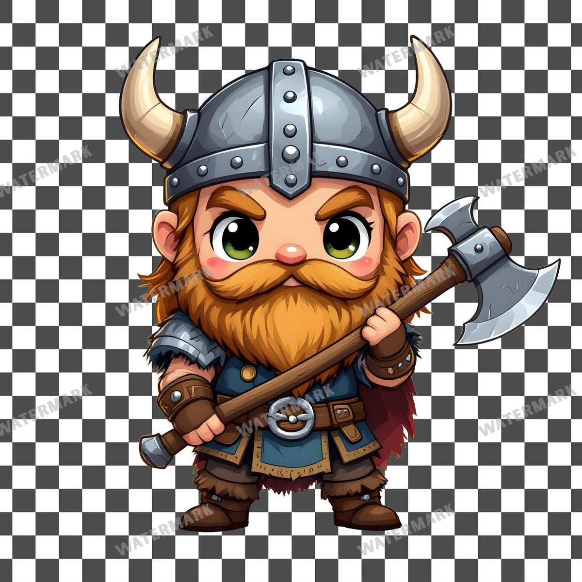 Chibi Viking clipart PNG on a transparent background, design 4