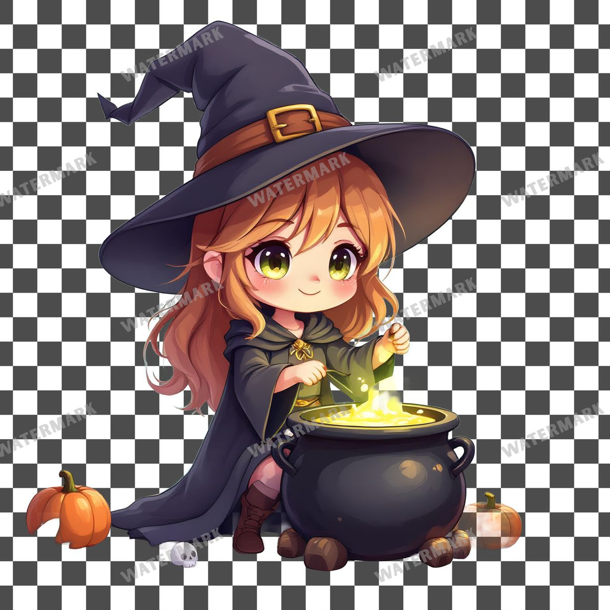 Chibi Witch Brewing Clipart Pngs