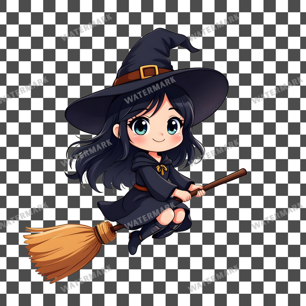 Chibi Witch Flying Clipart Pngs
