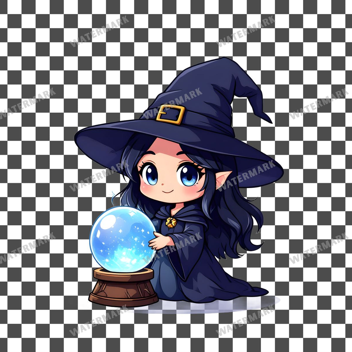 Chibi Witch Crystal clipart PNG on a transparent background, design 4