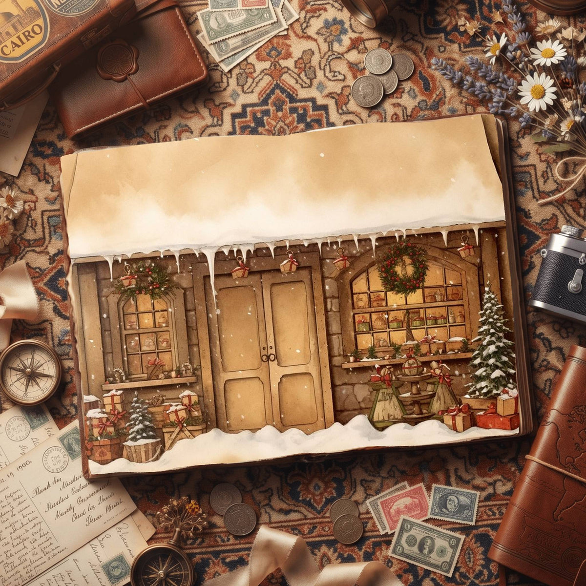 Christmas Cottage Vintage Digital Papers