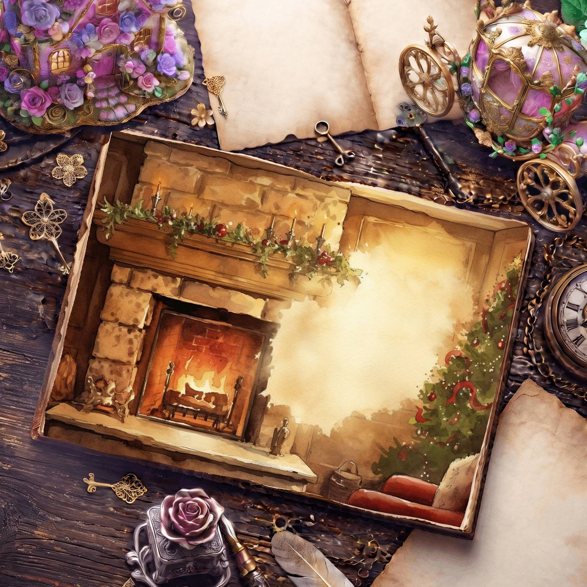 Christmas Fireplace Digital Papers