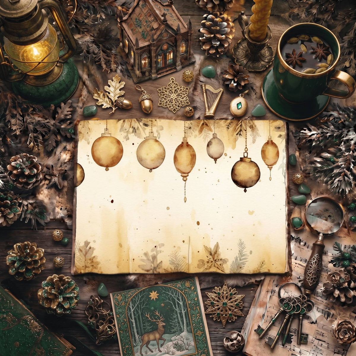 Christmas Gold Baubles Digital Papers