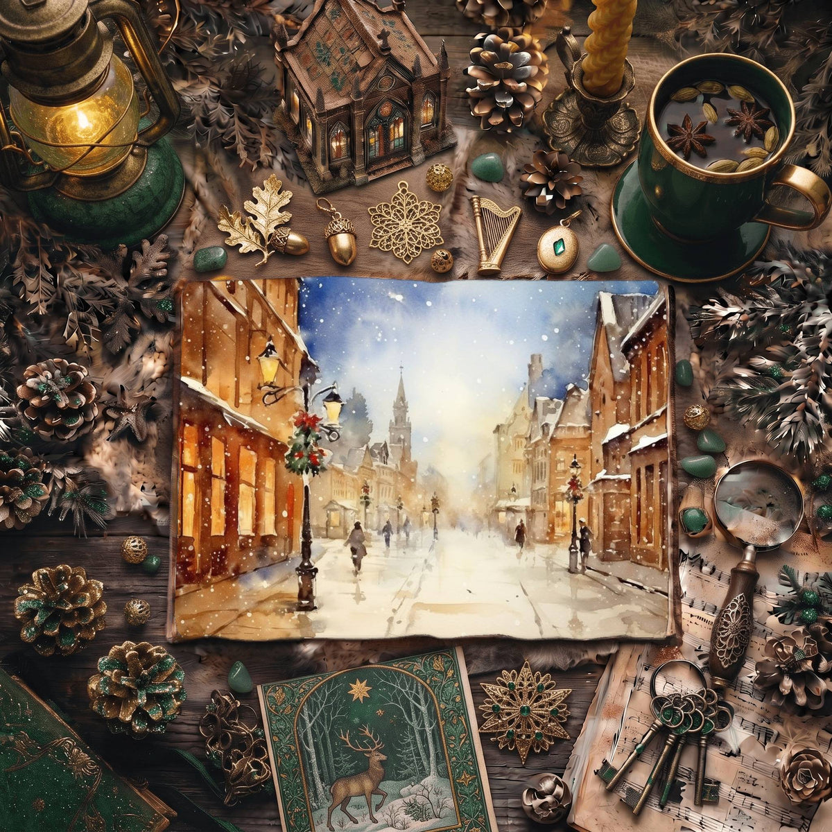 Christmas Snowy Town Digital Papers