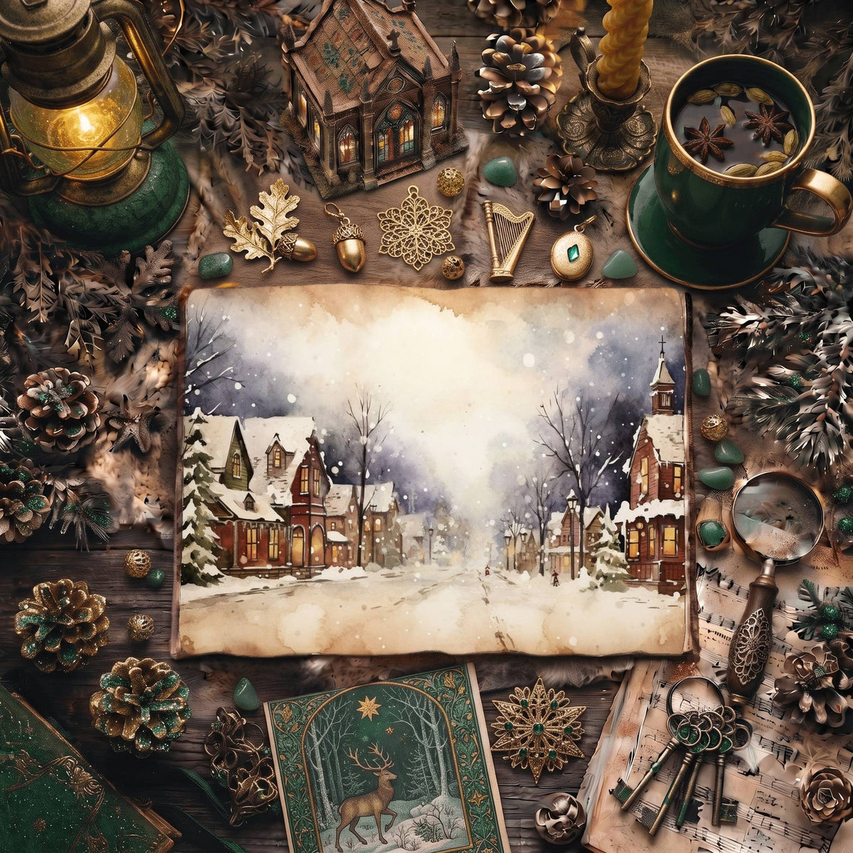 Christmas Snowy Town Digital Papers