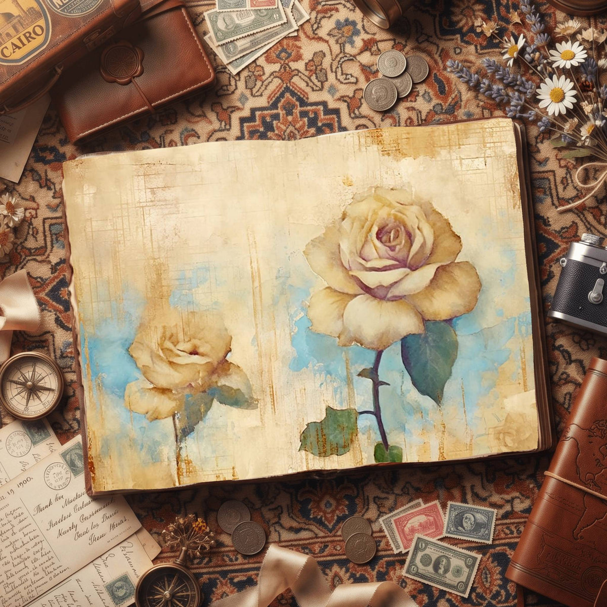 Cream Rose Digital Papers