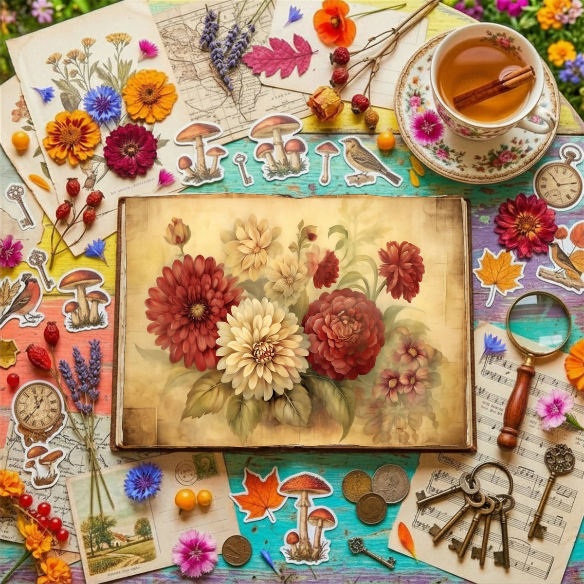 Crimson Flowers Digital Papers