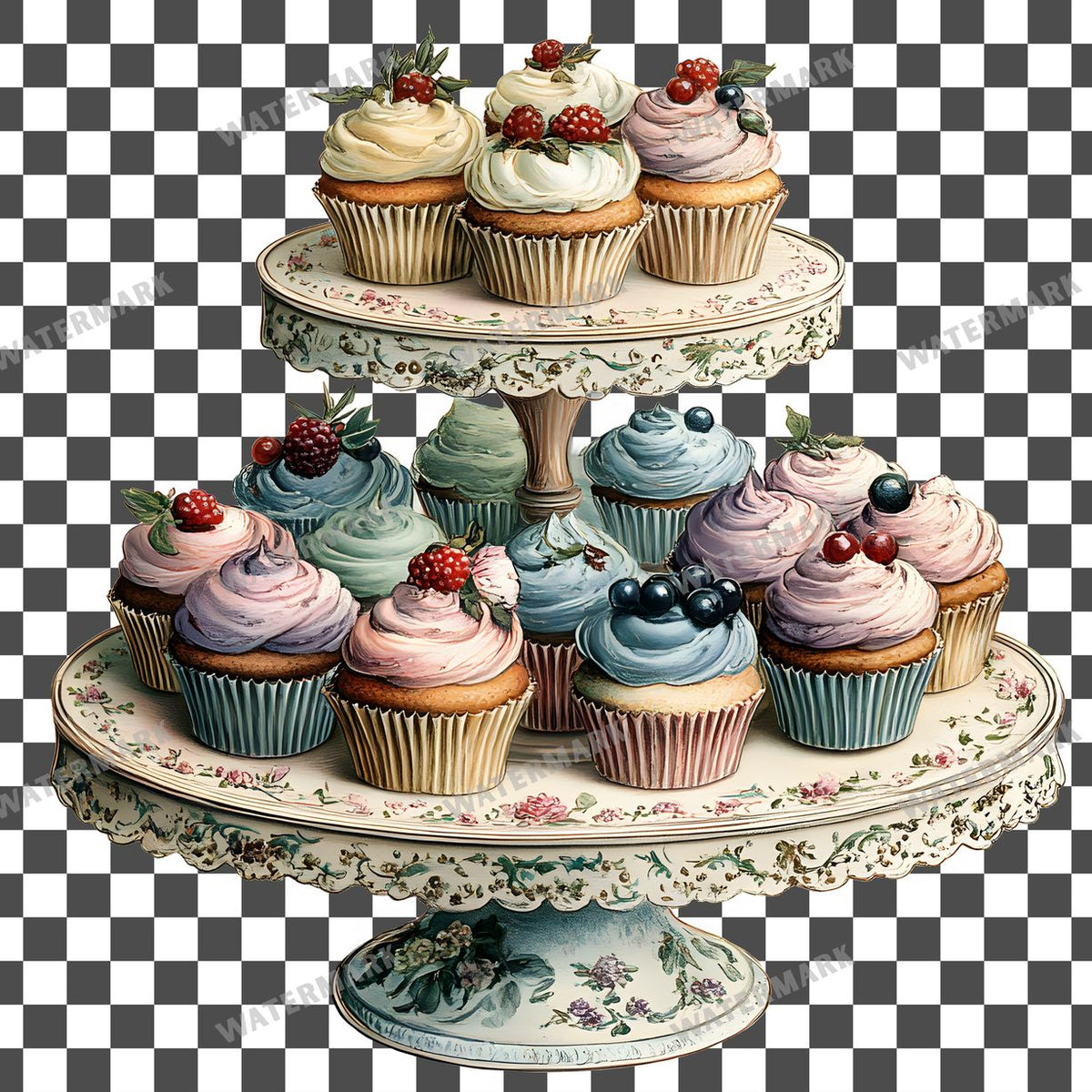 Cupcake Stand Vintage Style Clipart Pngs
