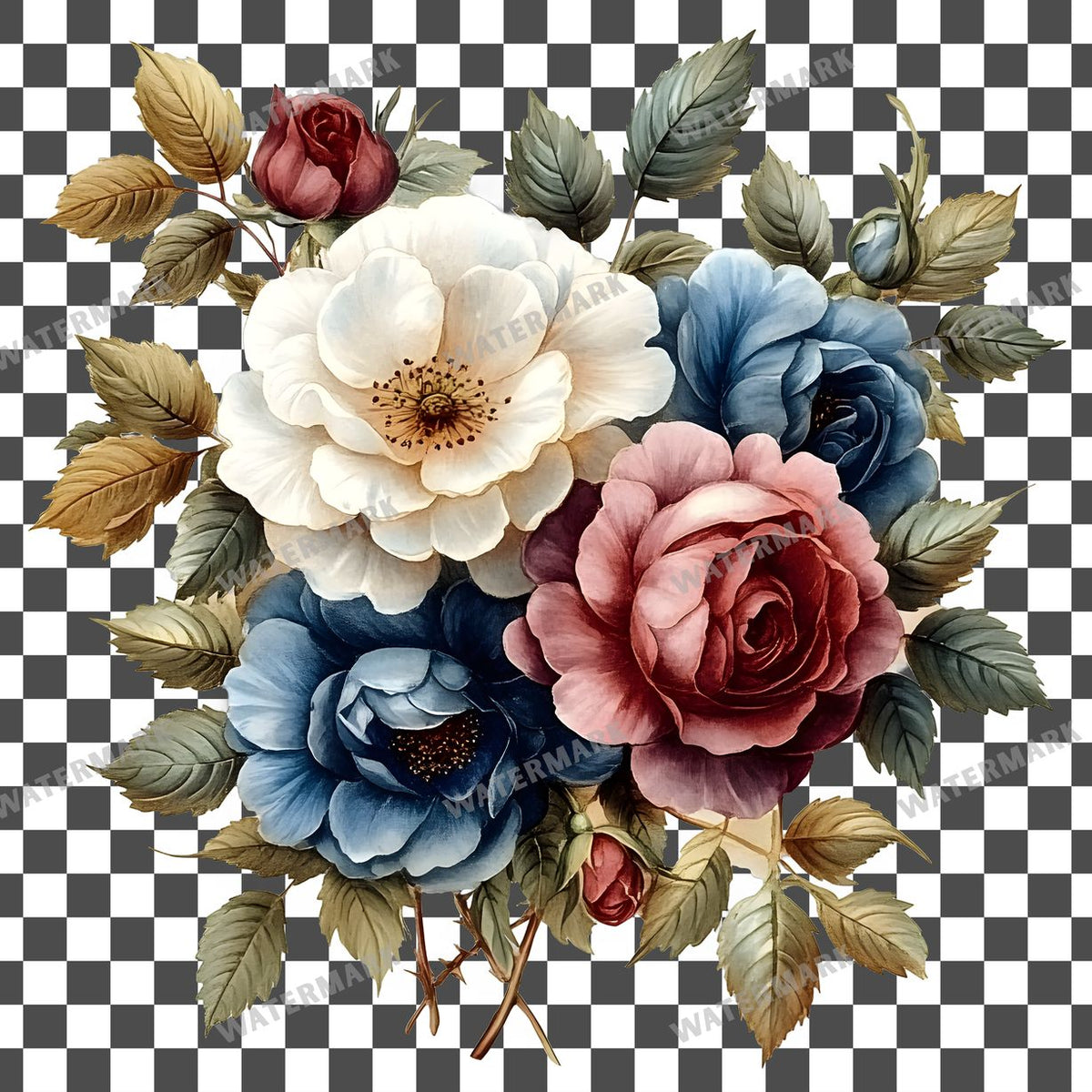 Faded Rose Bouquet clipart PNG on a transparent background, design 4