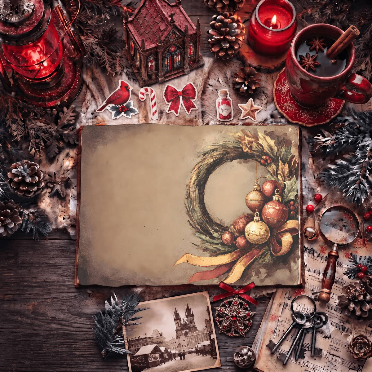 Festive Holiday Wreath Digital Papers