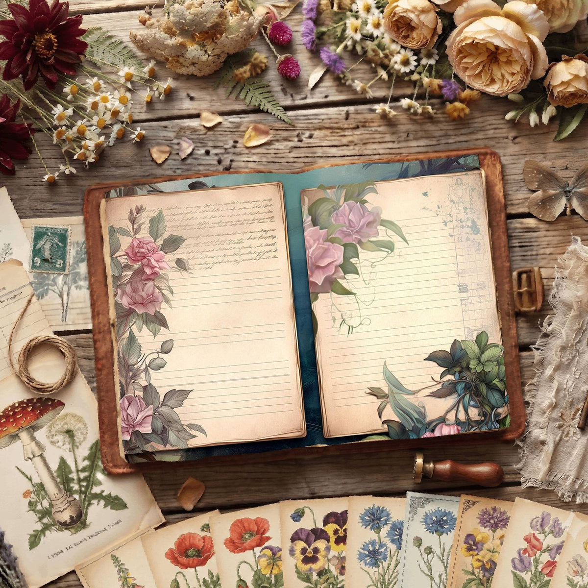 Floral Lined Digital Papers