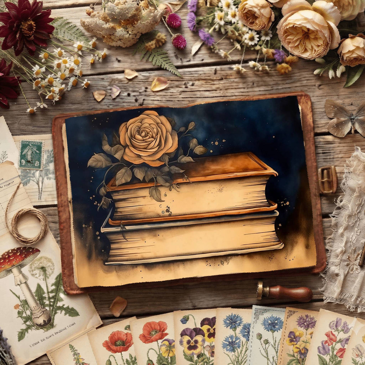 Floral Reading Digital Papers