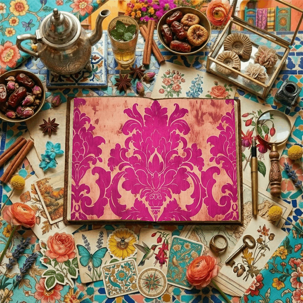Fuchsia Damask Digital Papers