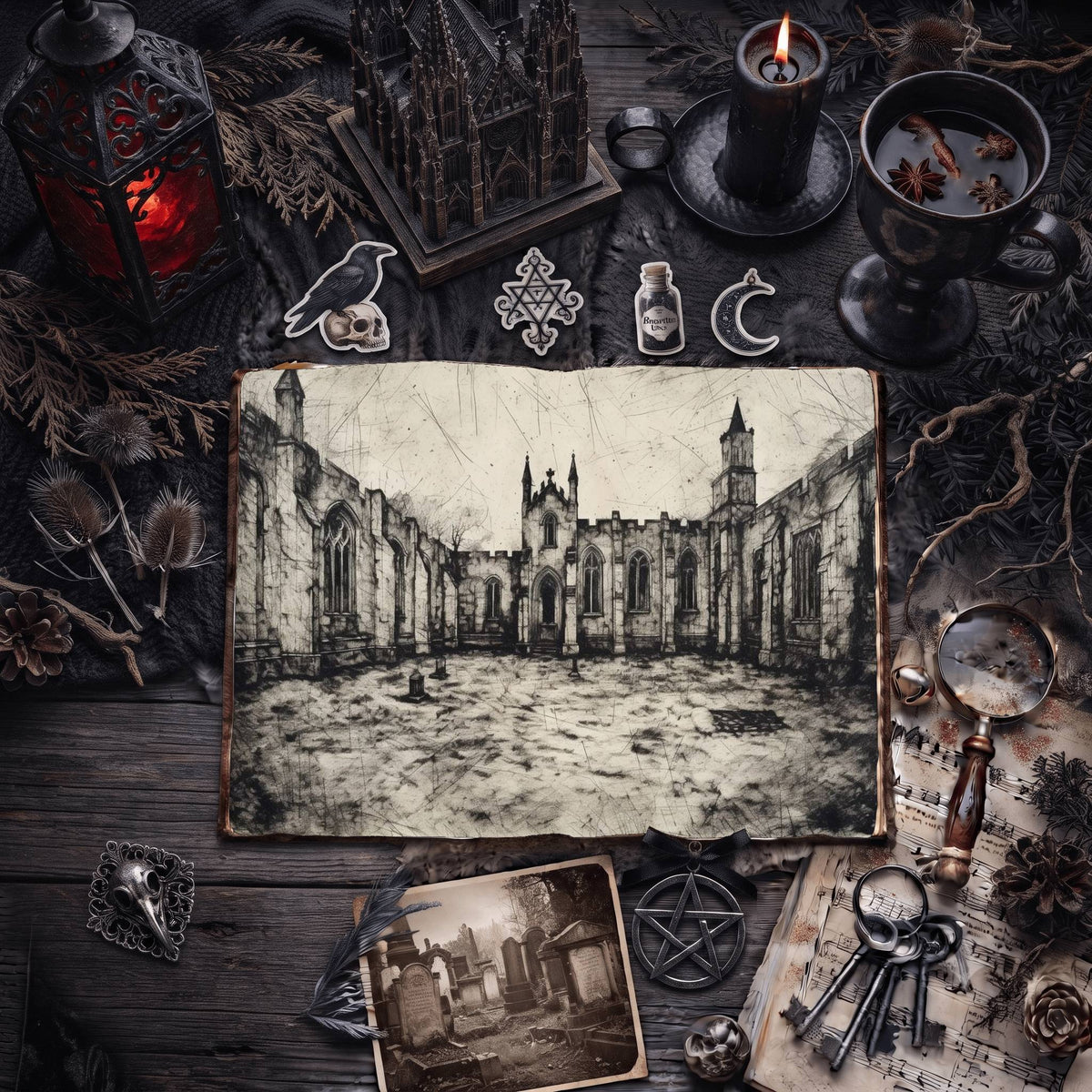 Gothic Courtyard Digital Papers
