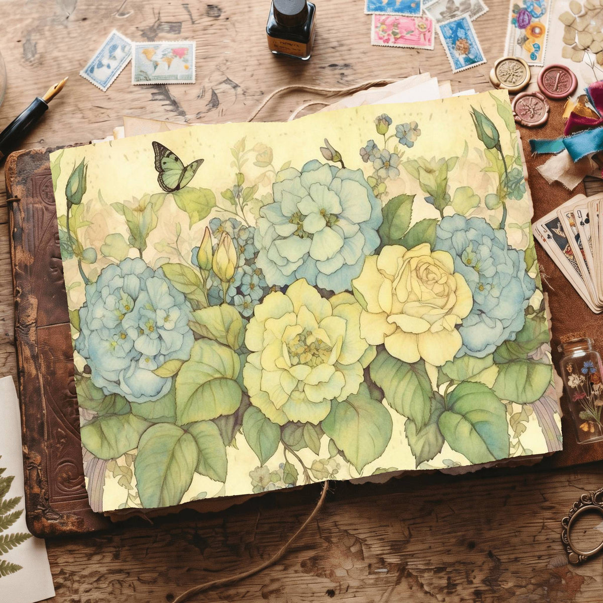 Green Hydrangea Digital Papers