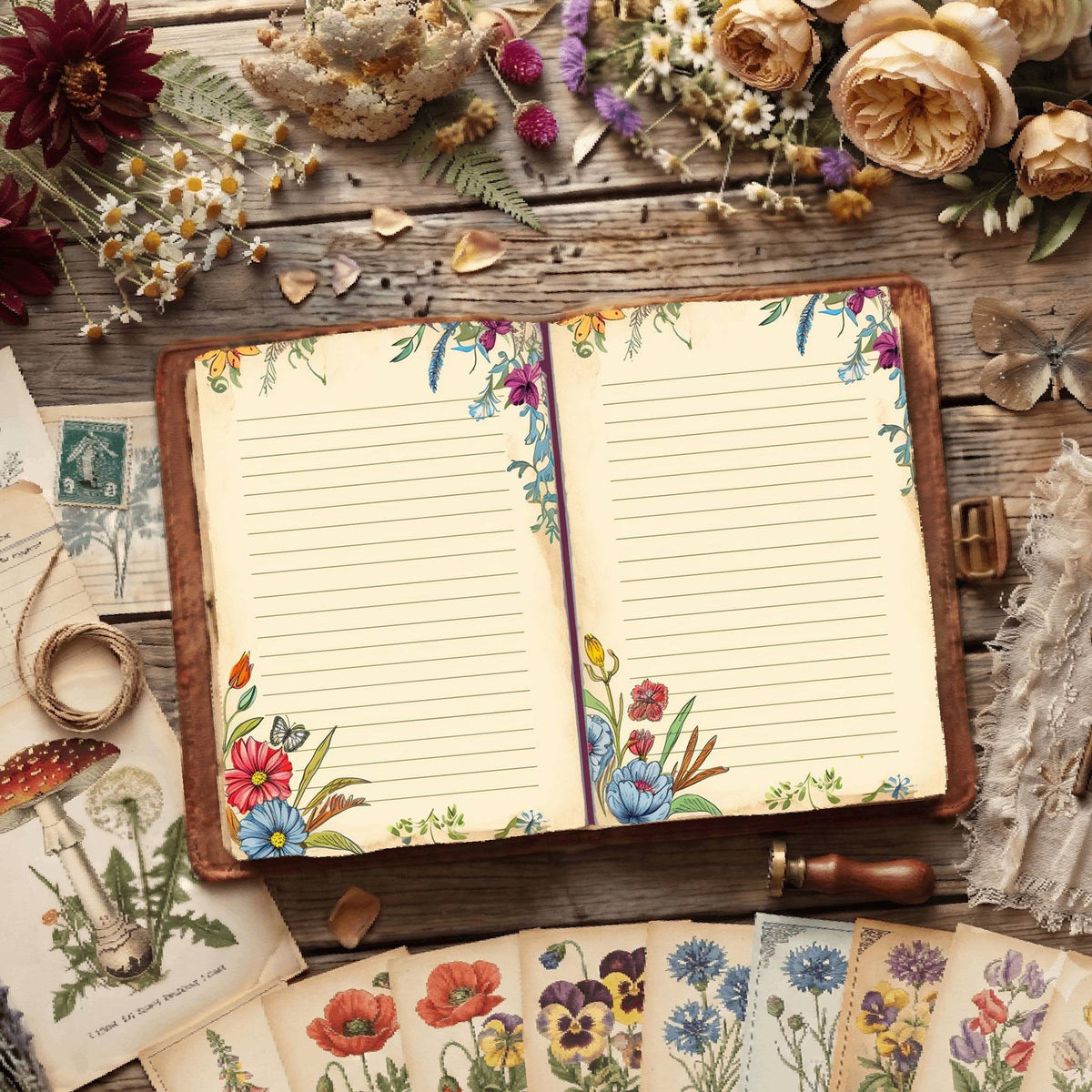 Lined Floral Digital Papers