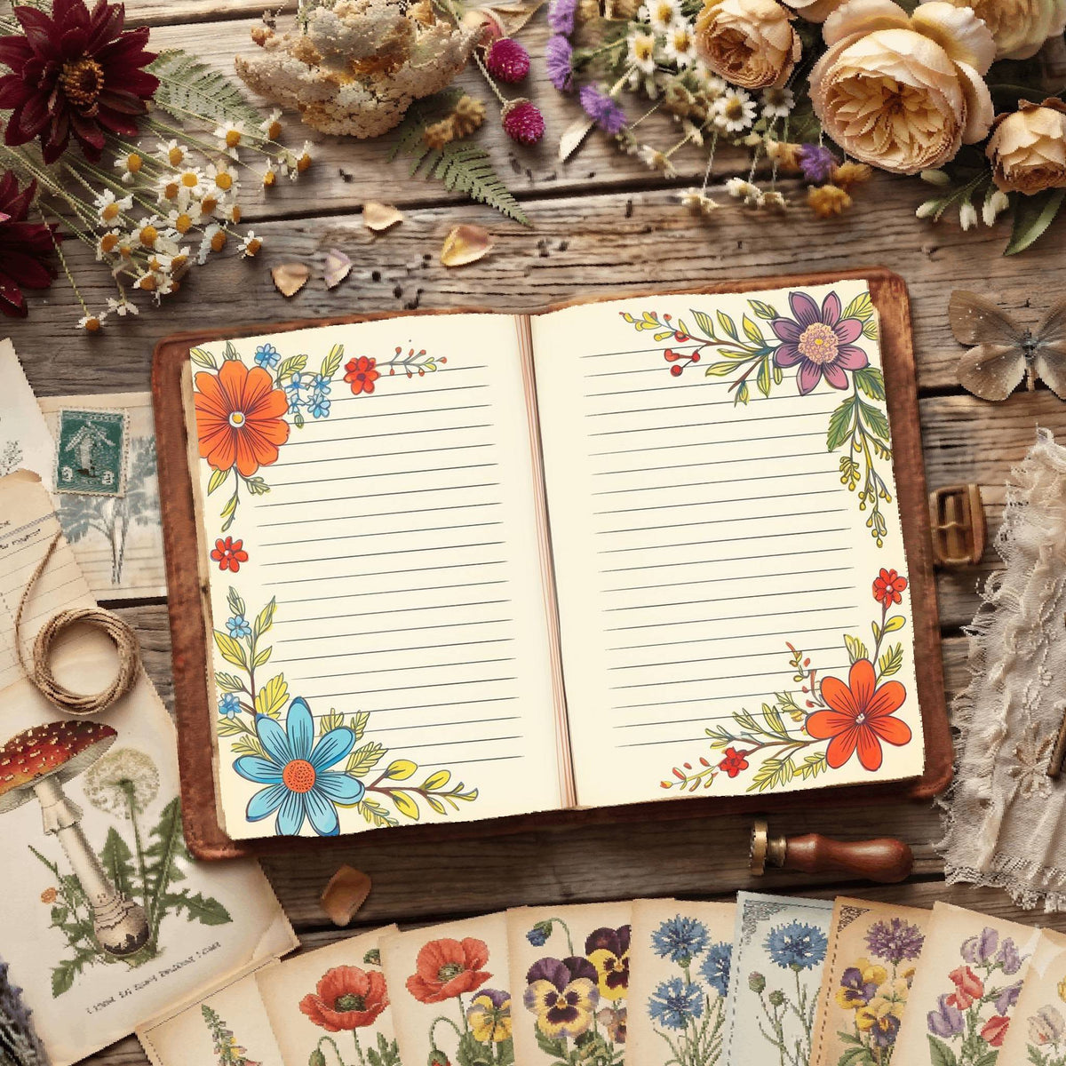 Lined Floral Digital Papers
