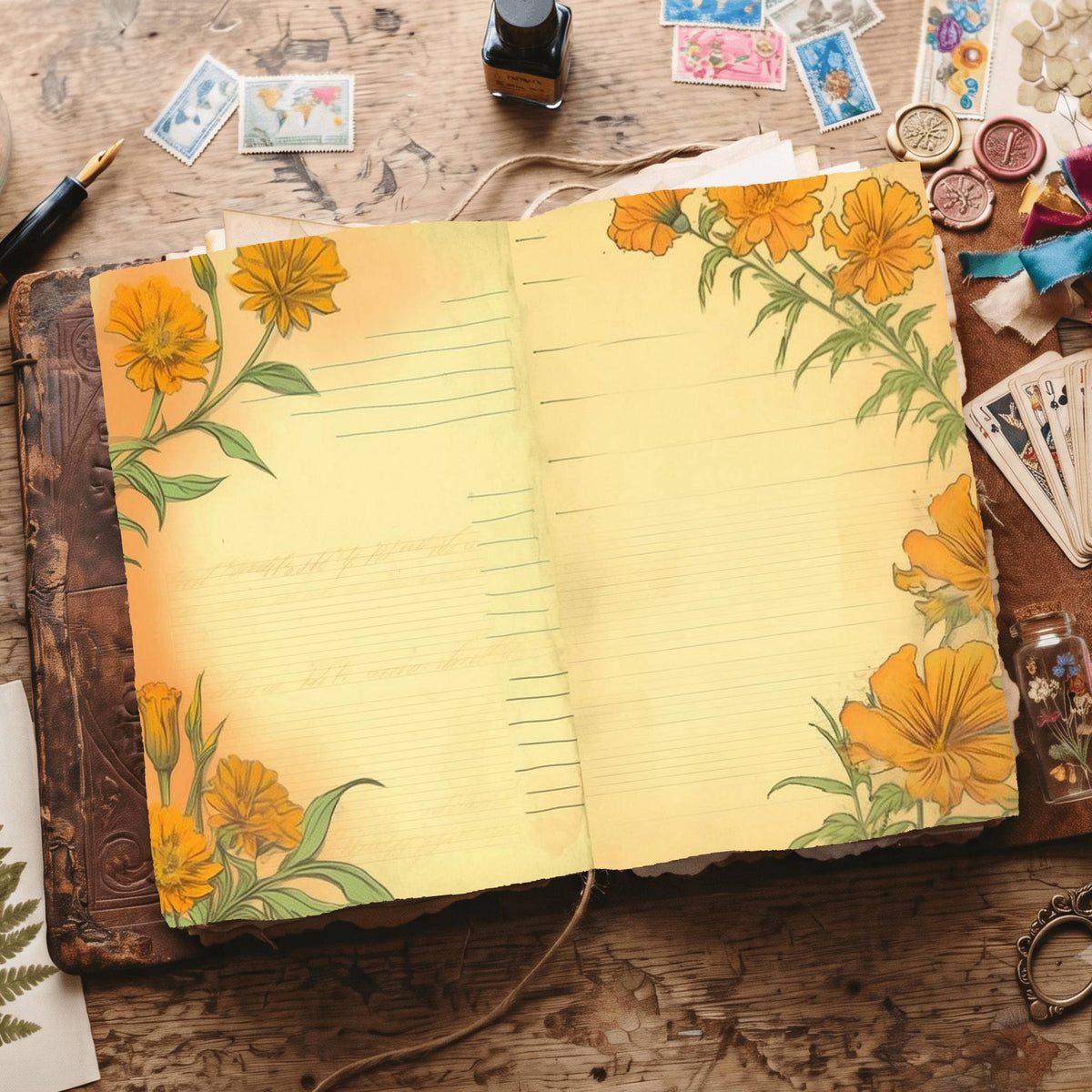 Lined Flower Digital Papers