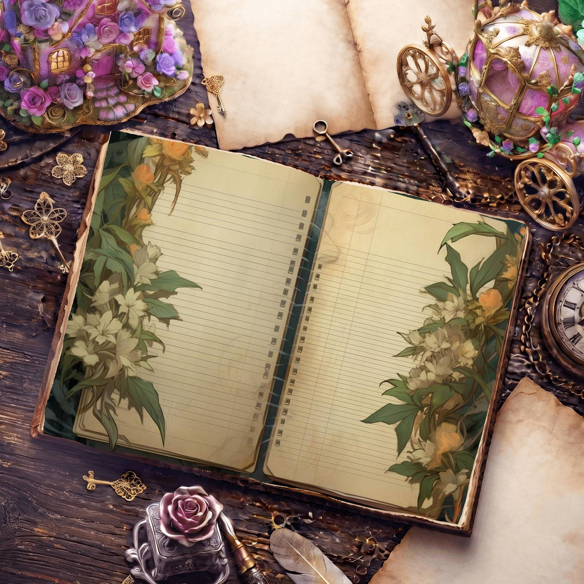 Lined Flower Digital Papers