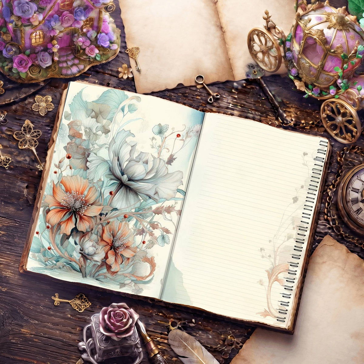 Lined Flower Digital Papers
