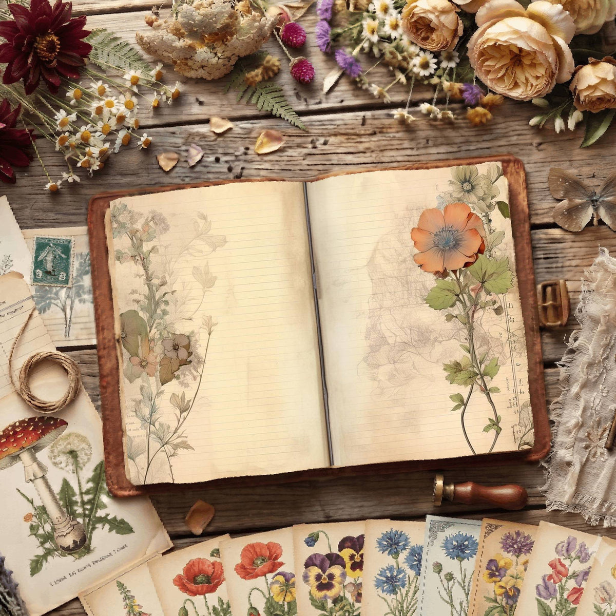 Lined Flower Digital Papers
