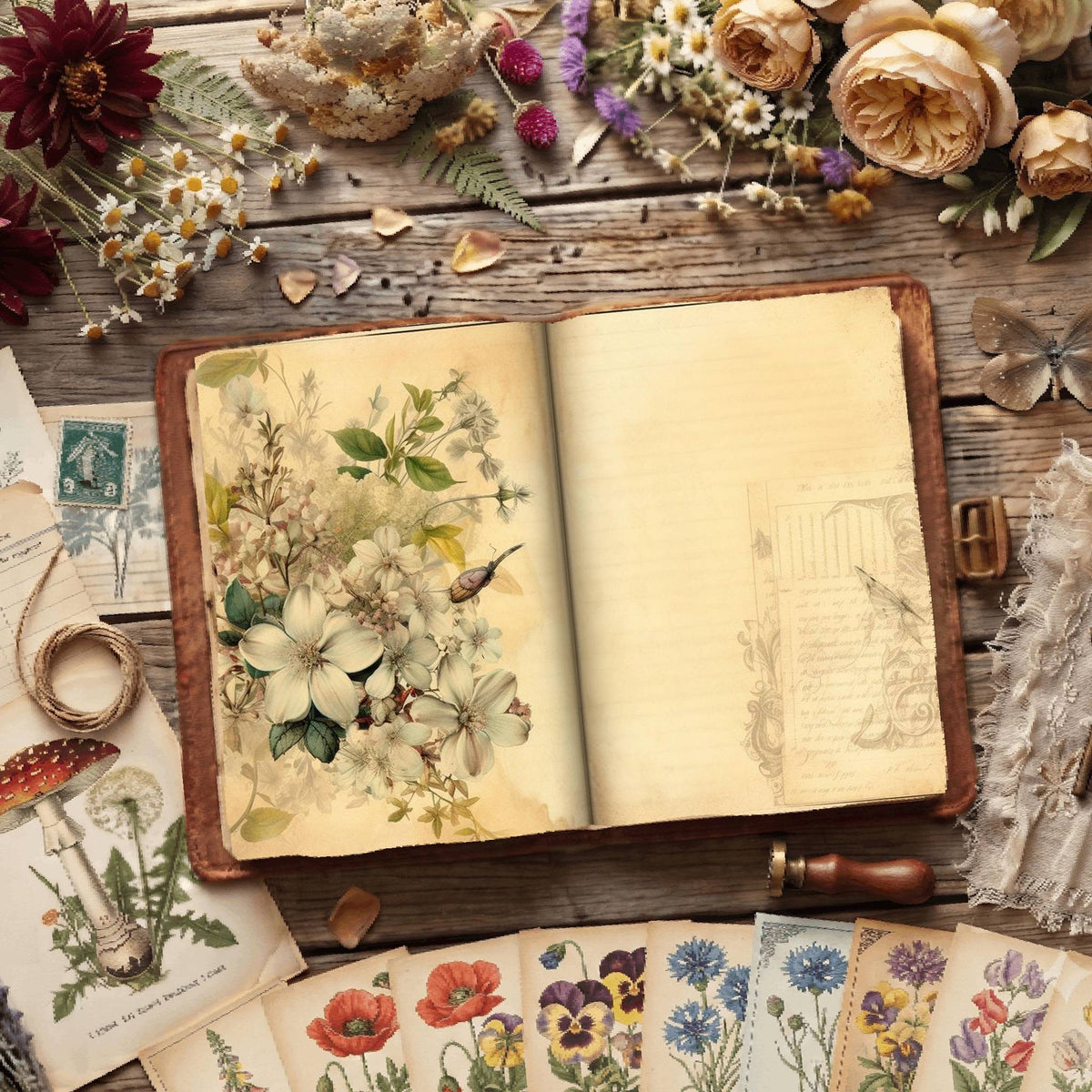 Lined Flower Digital Papers