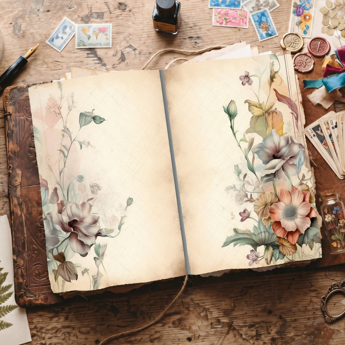 Lined Flower Digital Papers