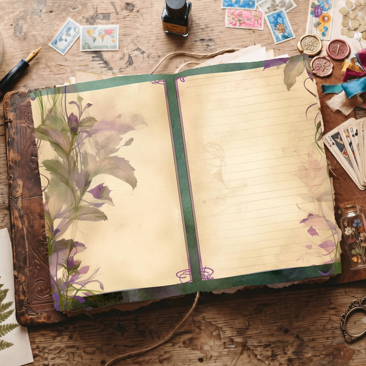 Lined Flower Digital Papers