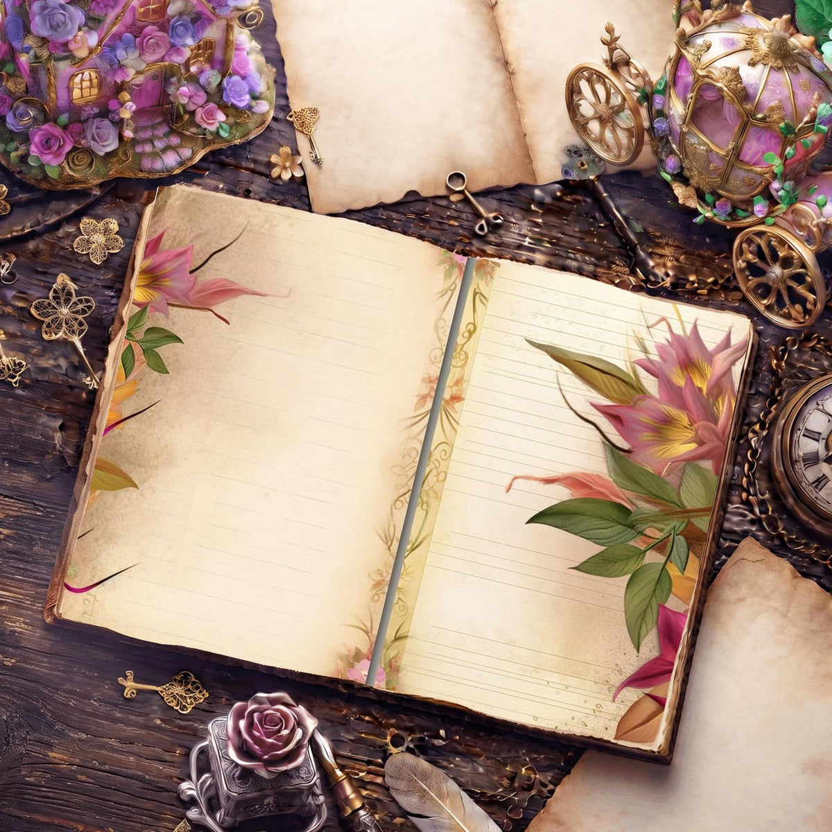 Lined Flower Digital Papers