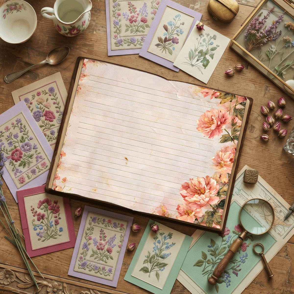 Lined Pink Peony Digital Papers