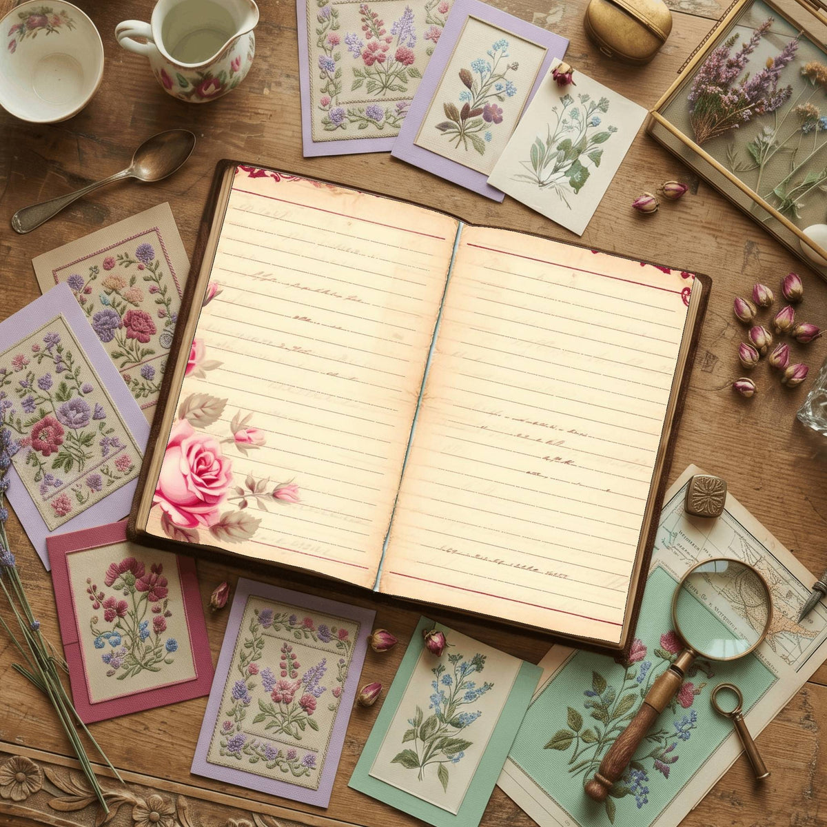 Lined Pink Rose Digital Papers