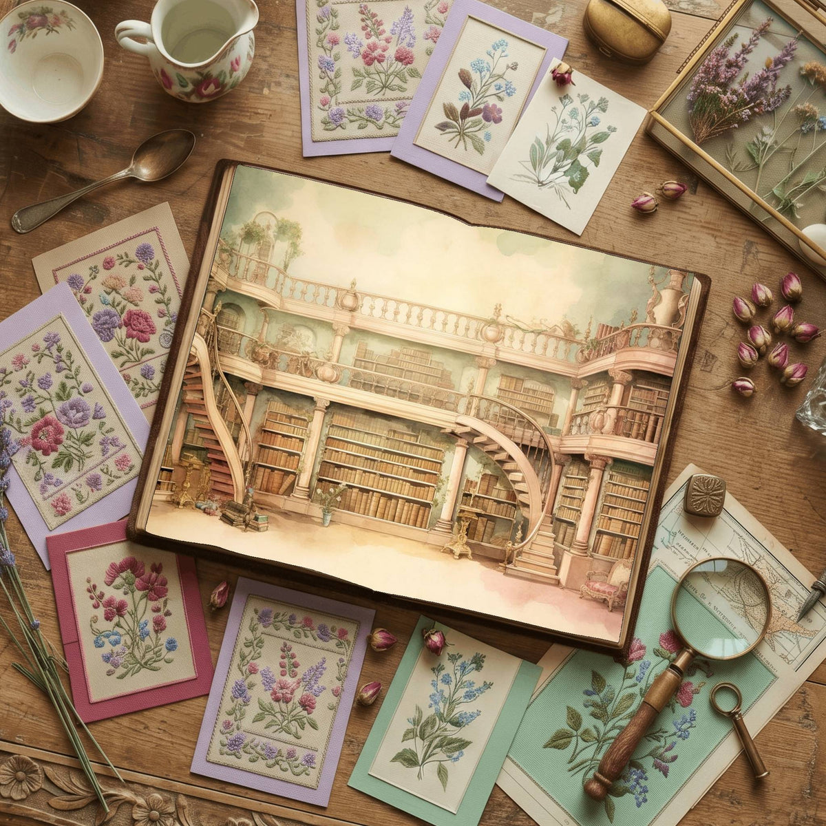 Magic Library Vintage Pastel Digital Papers