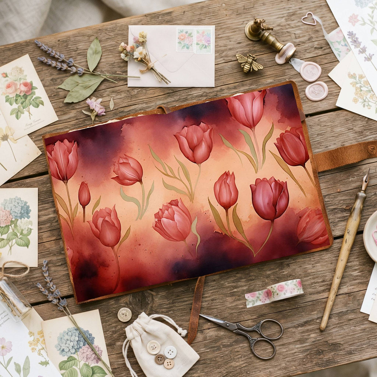 Maroon Tulips Digital Papers
