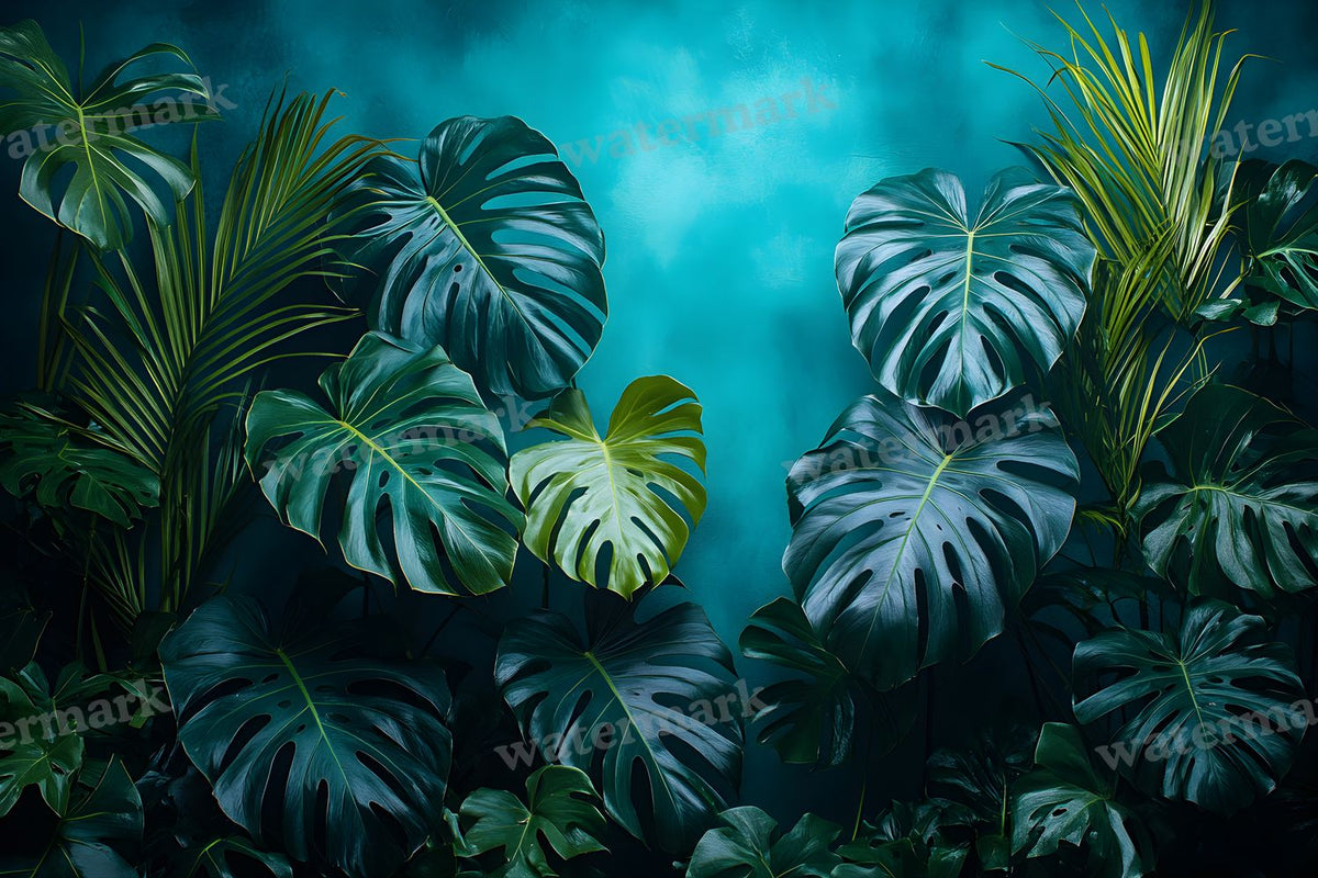 Monstera Leaves Tropical Paradise digital photo backdrop for photo editing, preview 3