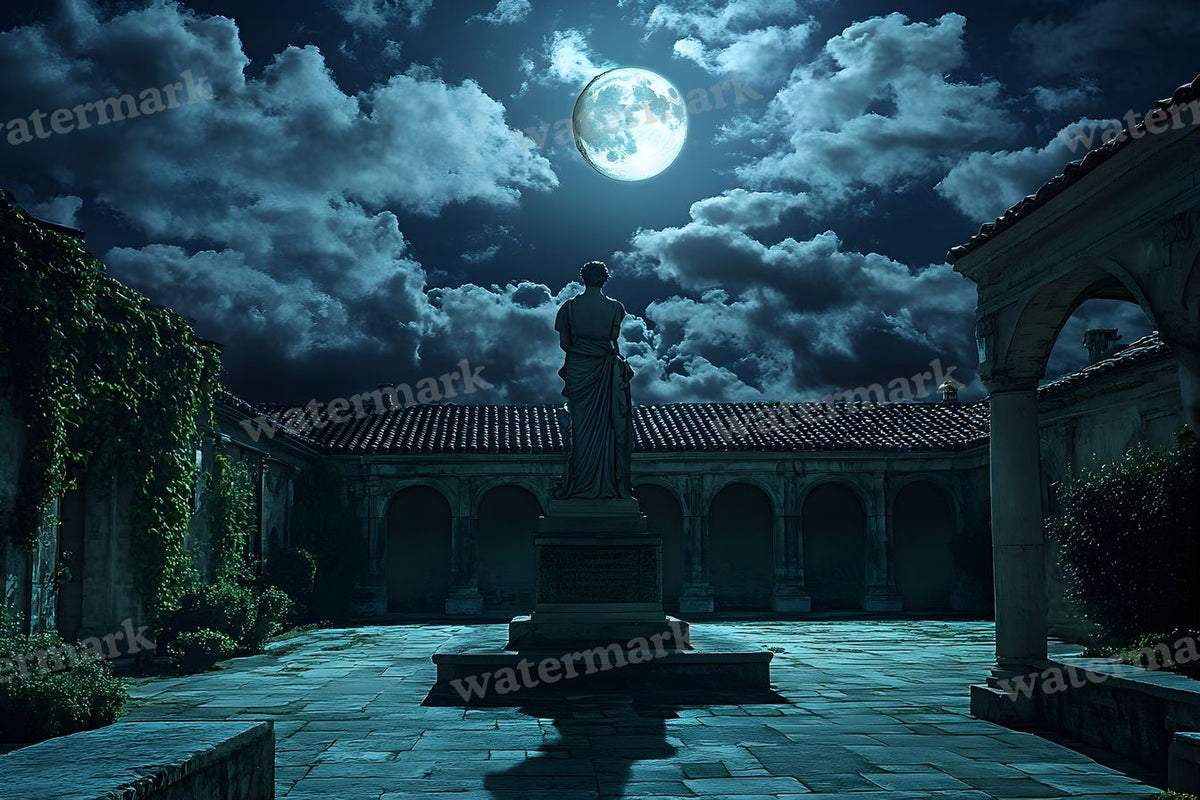 Moonlit Courtyard Scene digital photo backdrop for photo editing, preview 3