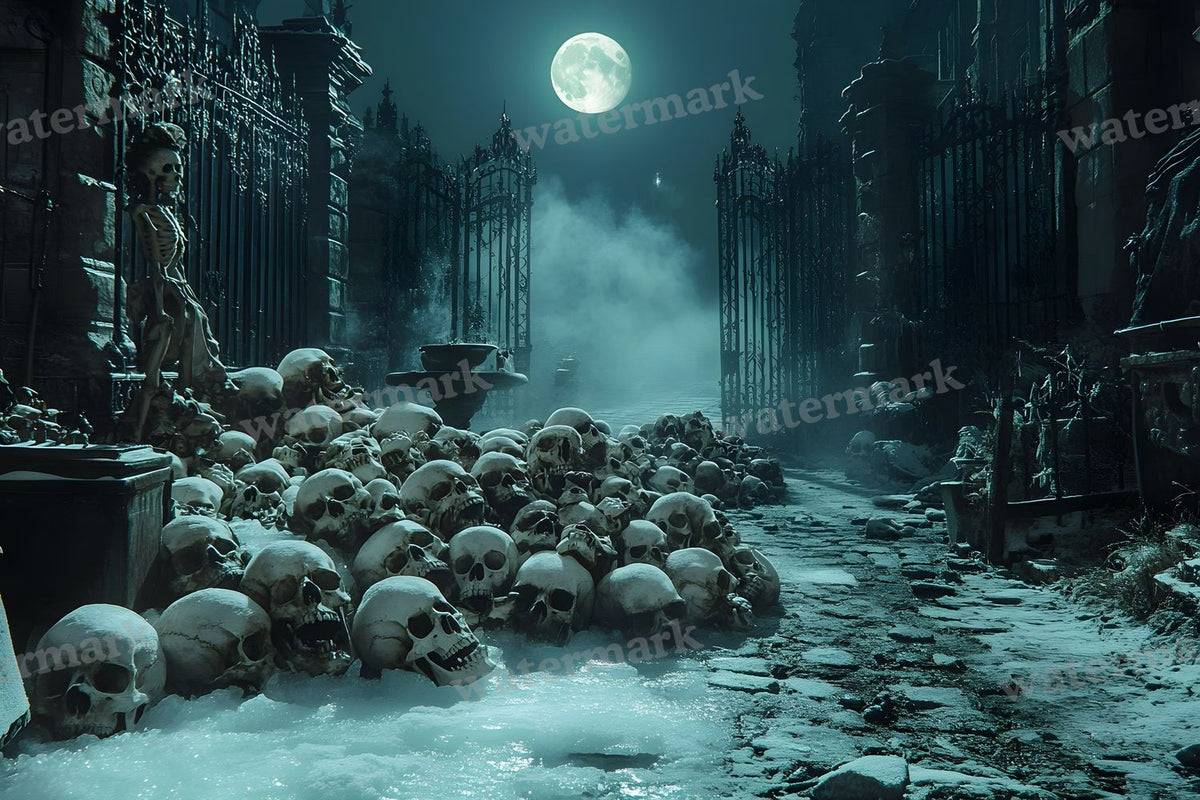 Moonlit Gothic Courtyard Backdrop Images