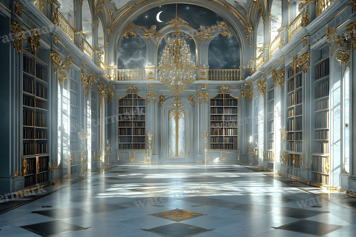 Moonlit Library Backdrop Images