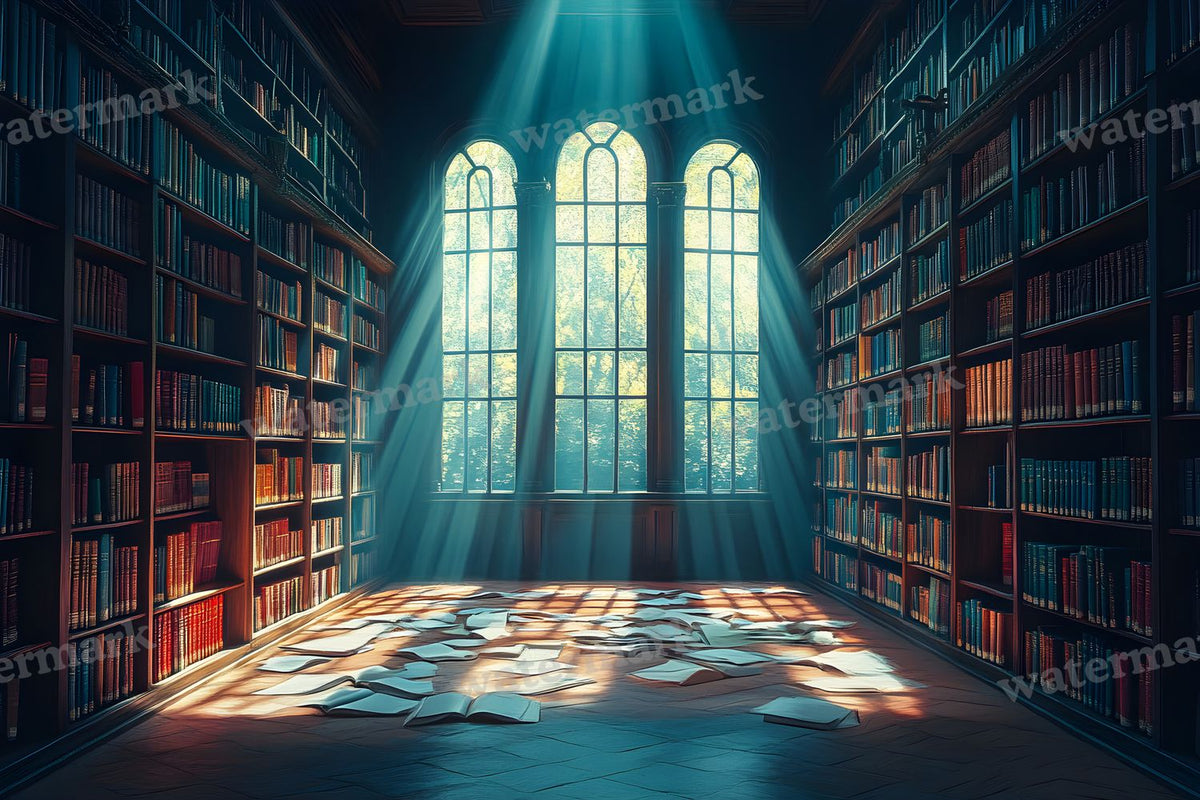 Moonlit Library Backdrop Images