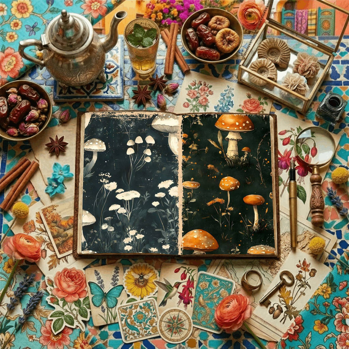 Mushroom printable junk journal paper, page preview 4