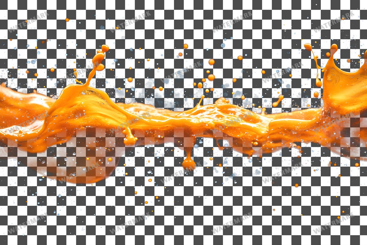 Orange Paint Splatter Abstract Splashes PNG overlay on a transparent checkered background, preview 4