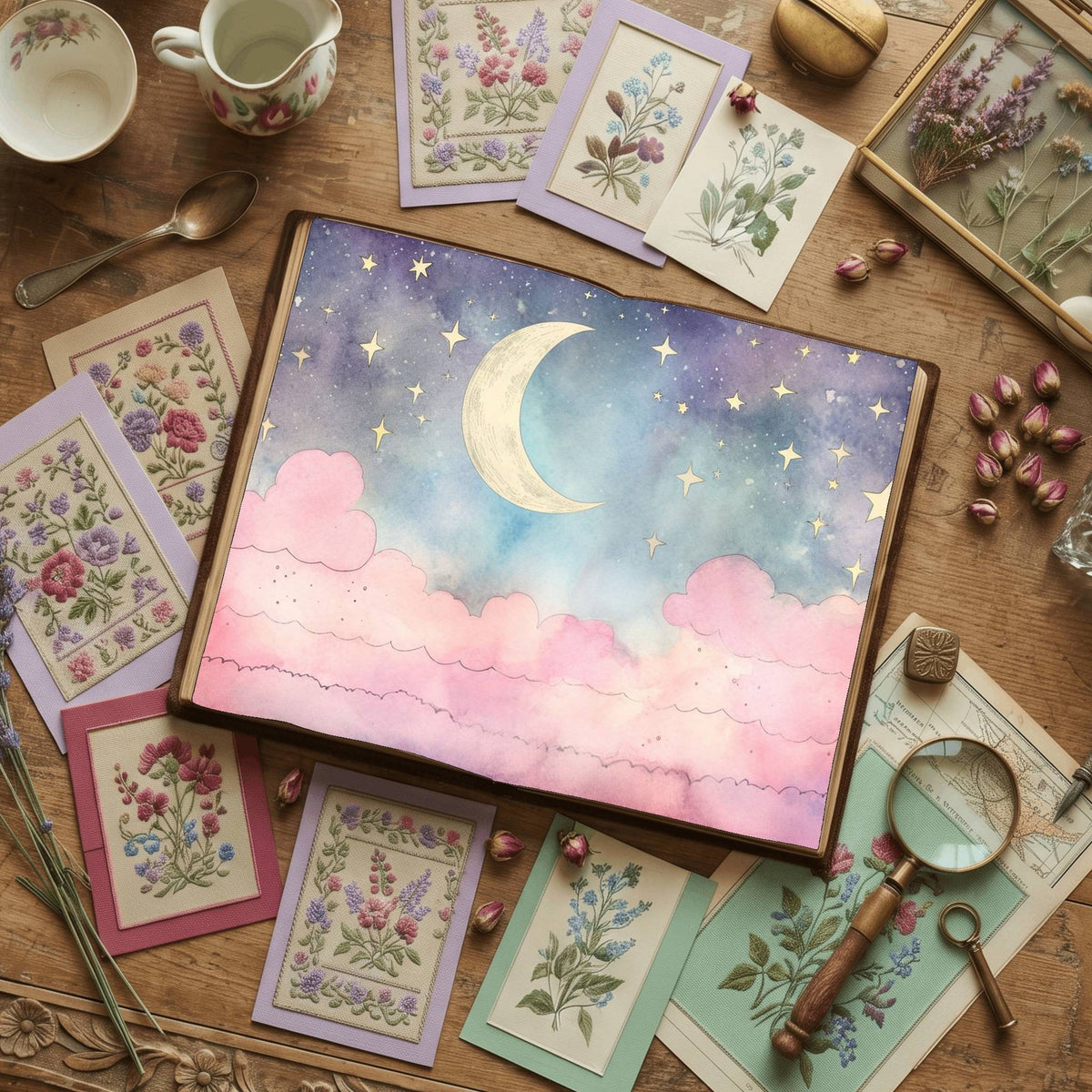Pastel Pink Moon Digital Papers