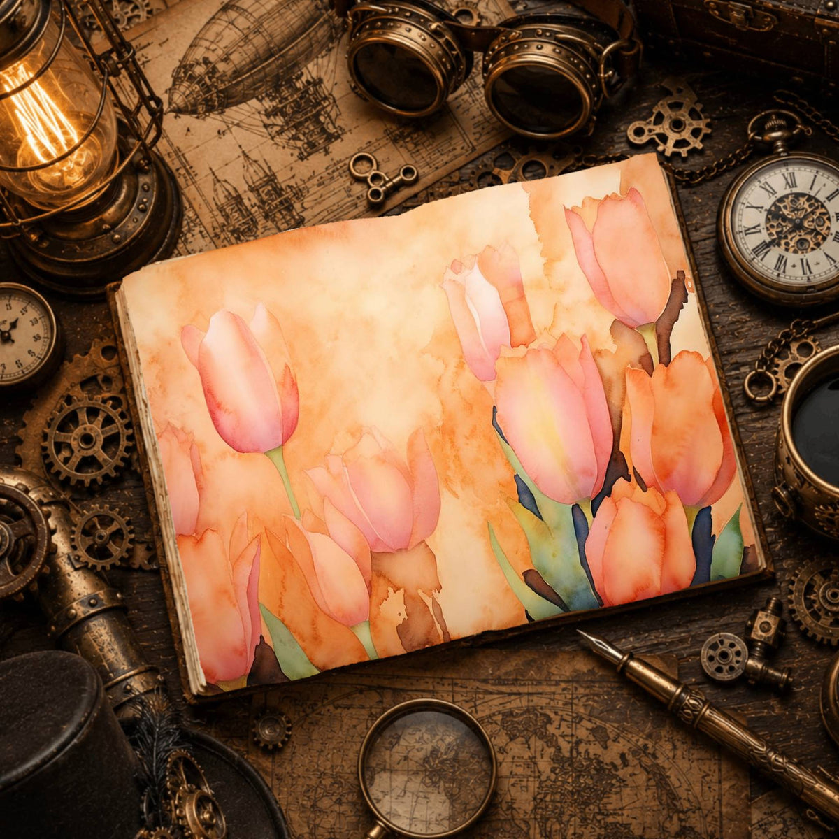 Peach Tulips Digital Papers