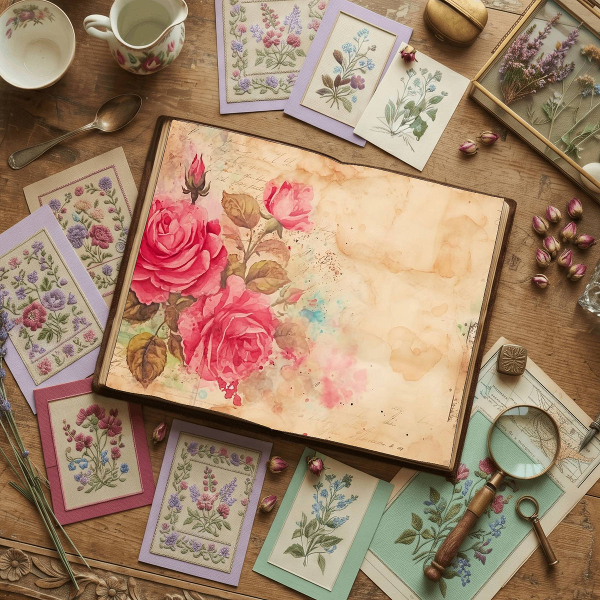 Pink Rose printable junk journal paper, page preview 4