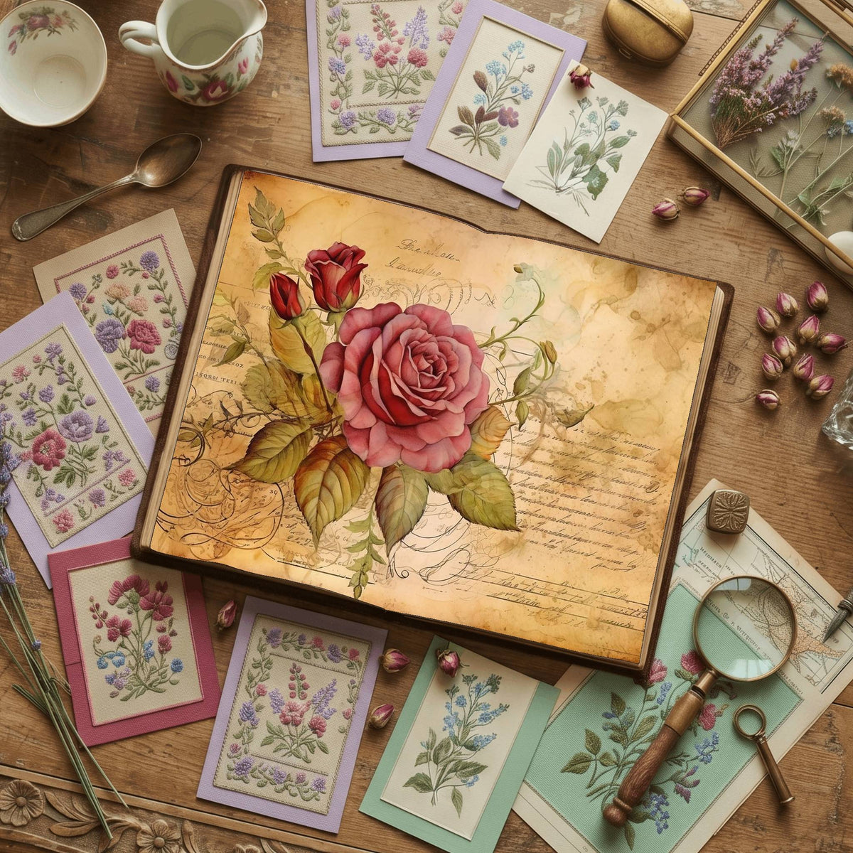 Pink Rose printable junk journal paper, page preview 4