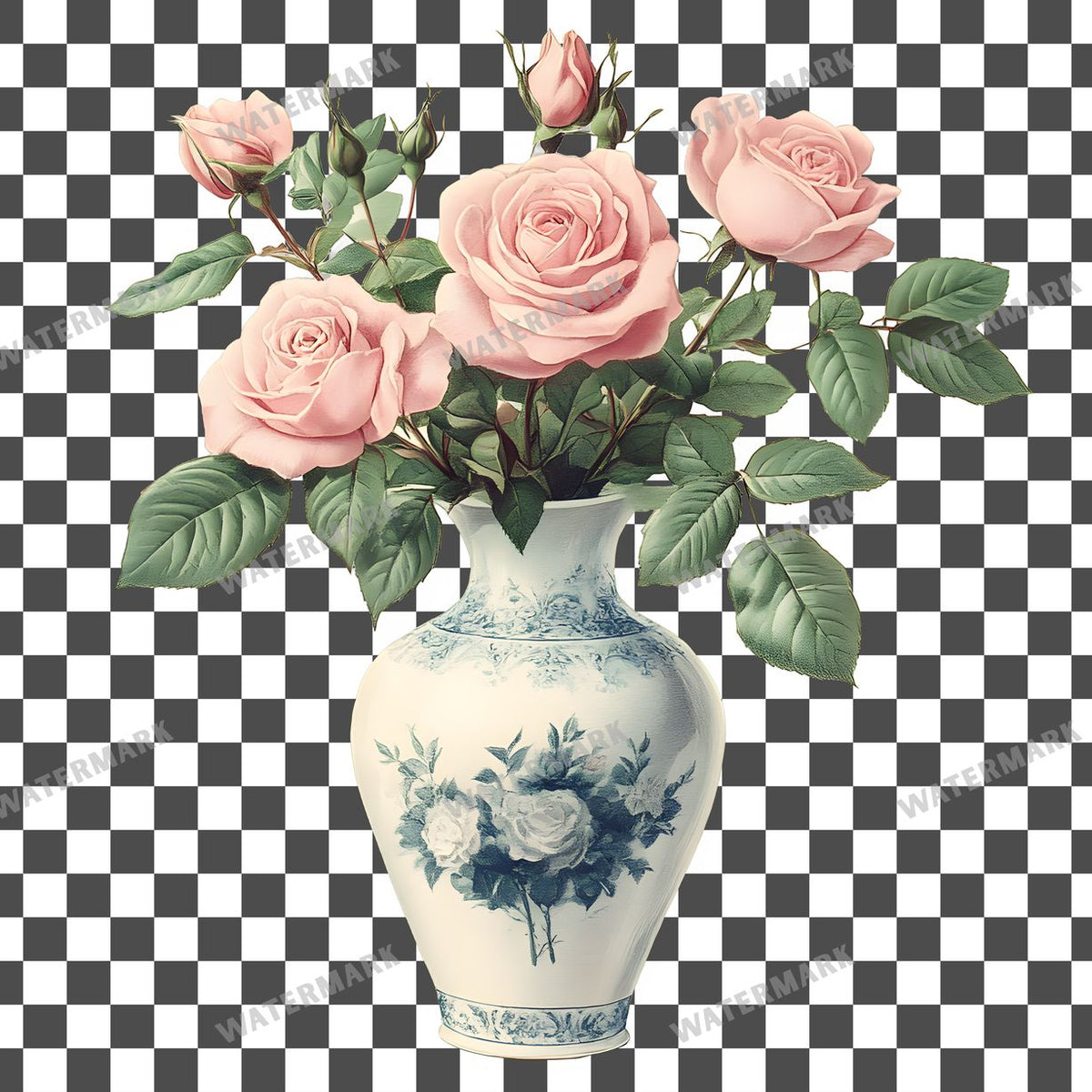 Pink Roses Vintage Style clipart PNG on a transparent background, design 4