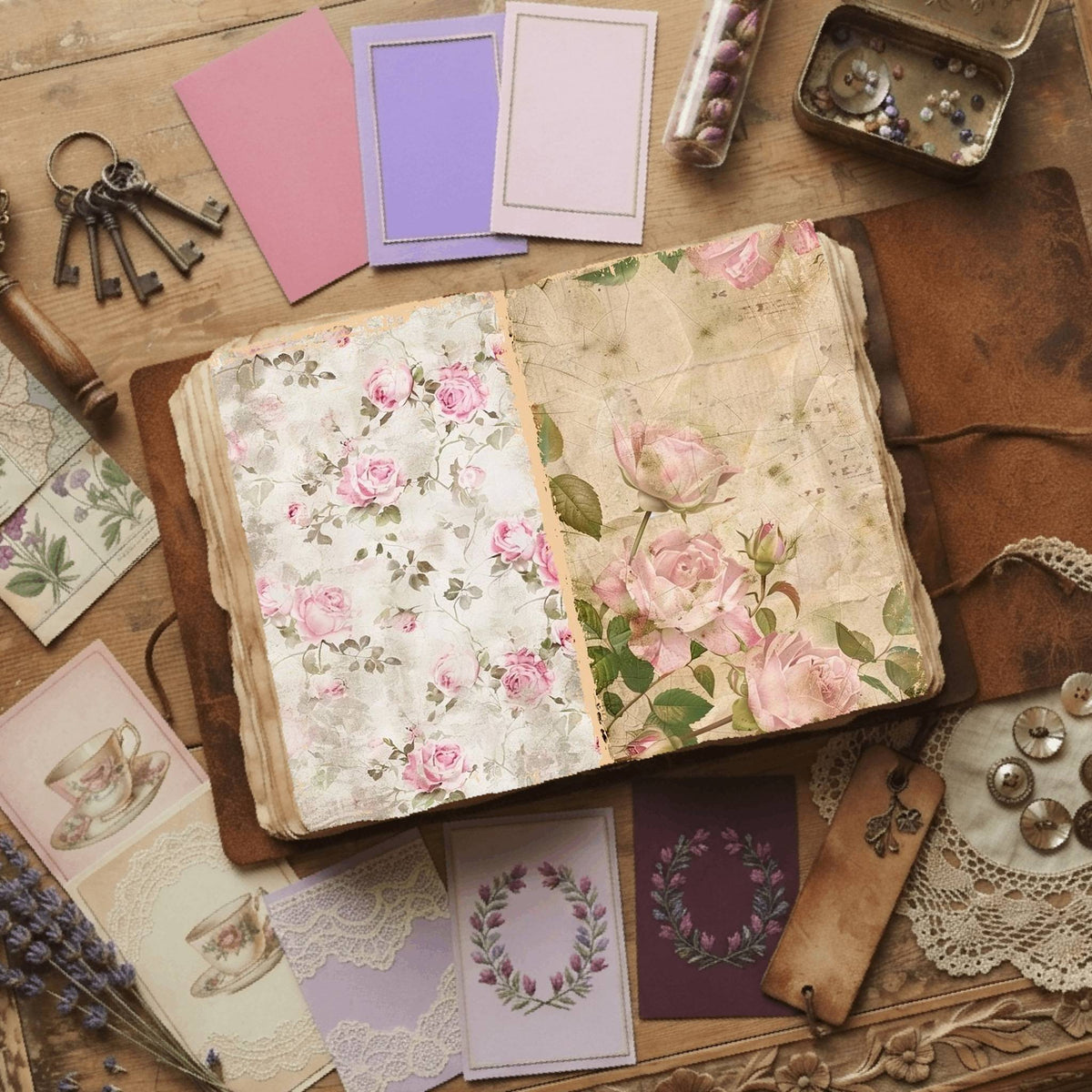 Pink Roses printable junk journal paper, page preview 4