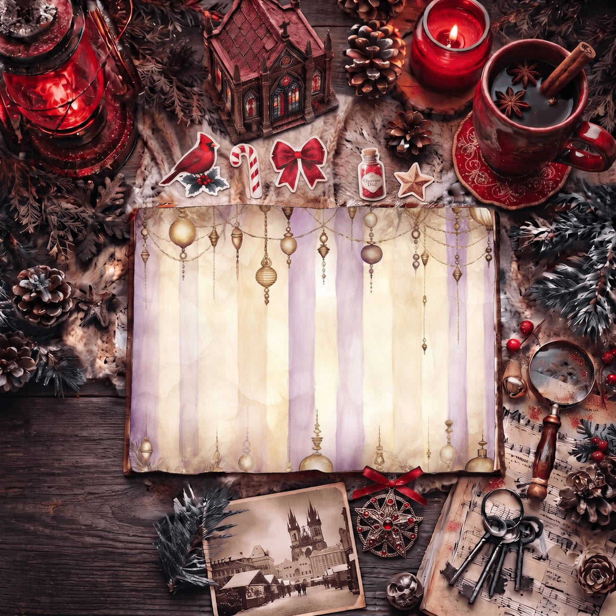 Purple Christmas printable junk journal paper, page preview 4