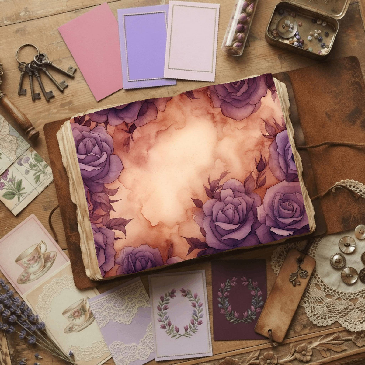 Purple Roses printable junk journal paper, page preview 4