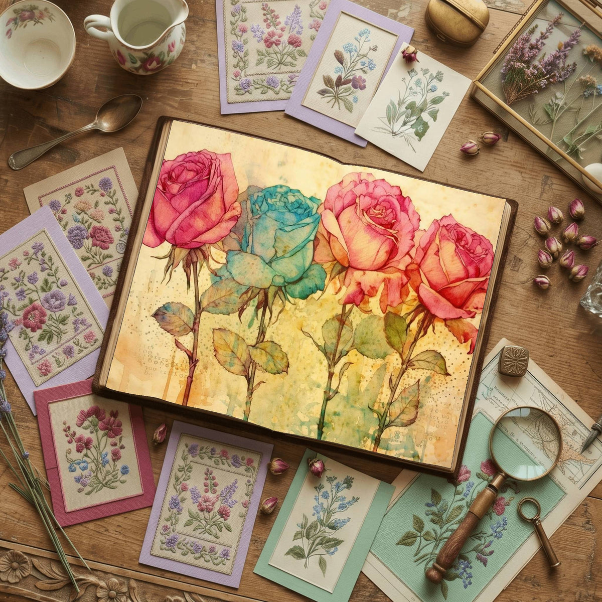 Rainbow Roses printable junk journal paper, page preview 4