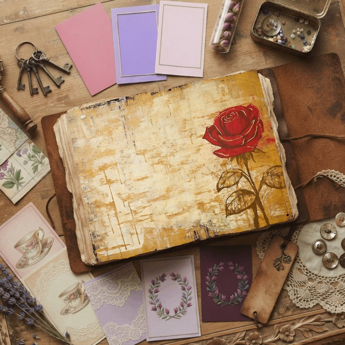 Red Roses printable junk journal paper, page preview 4